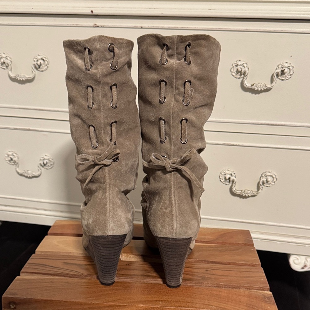 Melin Taupe Lace Up Wedge Boots - Picture 4 of 7